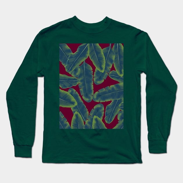 Tropical Banana Leaves Long Sleeve T-Shirt by OneThreeSix